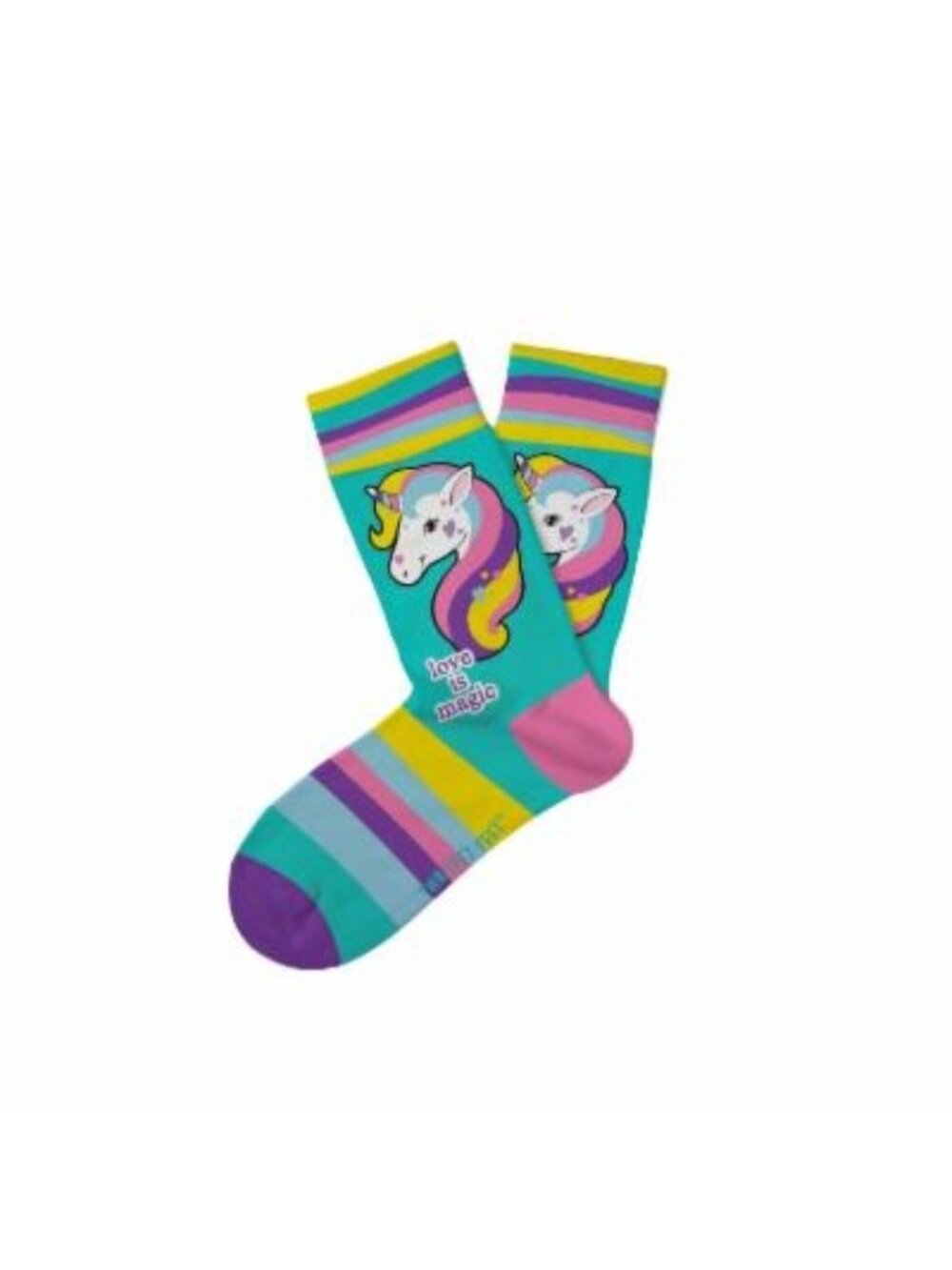 Kids Unicorn Socks "Love Is Magic" By Two Left Feet Ages 7-10 Sizes 1-5 Striped